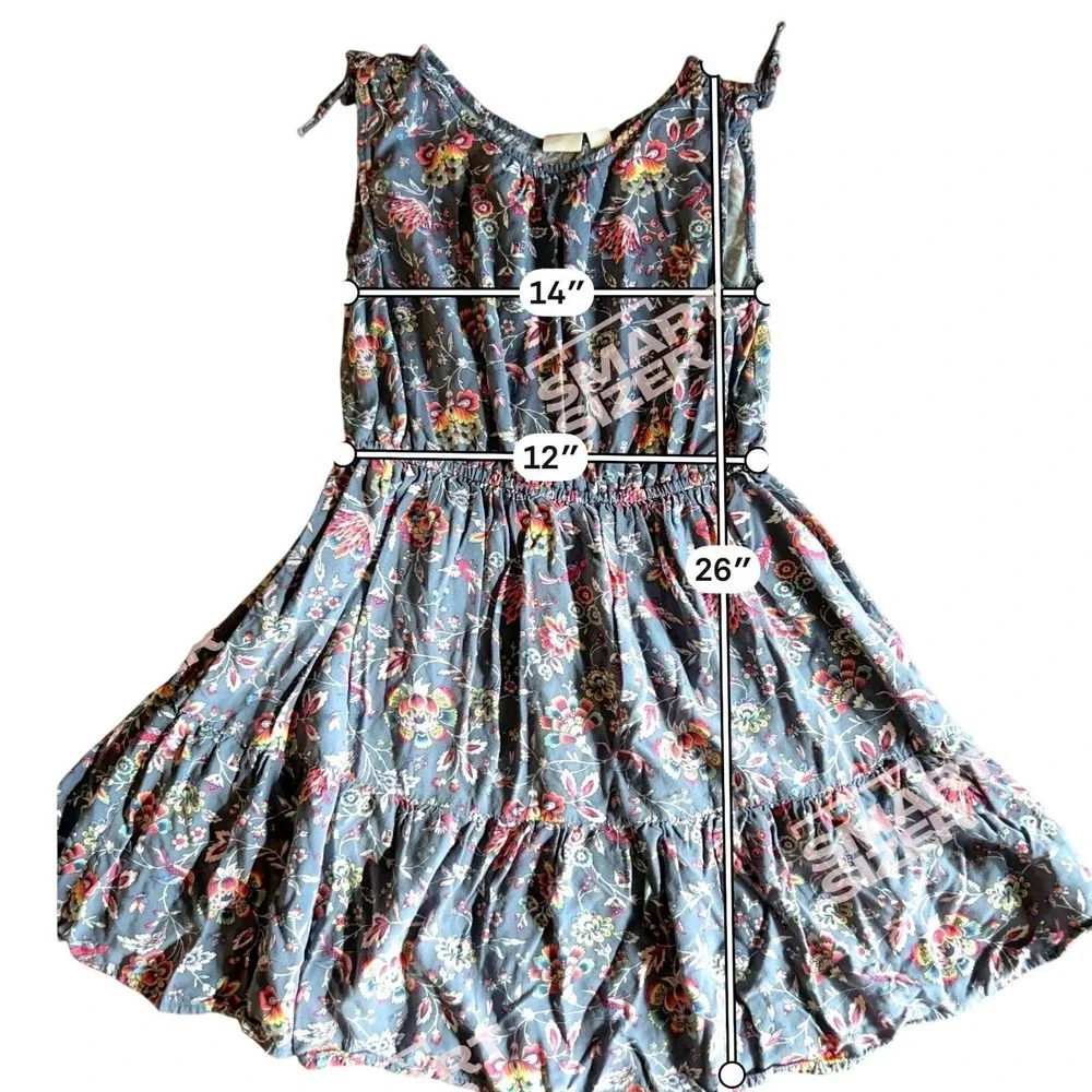 Girls Boho Floral Tiered Sundress Navy Blue Shoulder‎ Ties Size L 10-11 Gap Kids